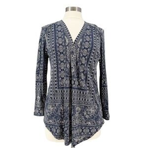 LUCKY BRAND Navy Bandana Print Knit Top L